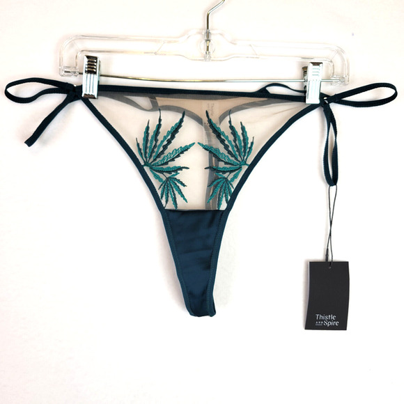 Thistle and Spire Womens Brooklyn Haze Embroidered Sheer Thong Size 3X Green - Picture 1 of 9